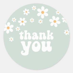 Retro Daisy floral birthday Thank You Favour Classic Round Sticker