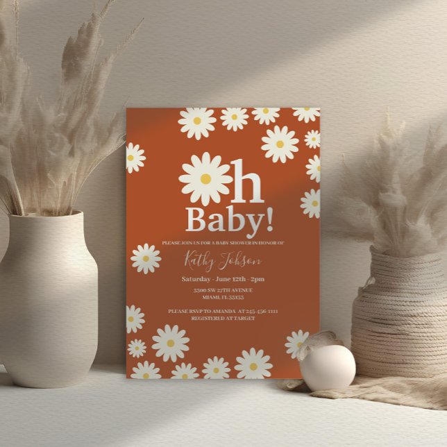 Retro Daisy Floral Bohemian Girl Baby Shower  Invitation (Creator Uploaded)