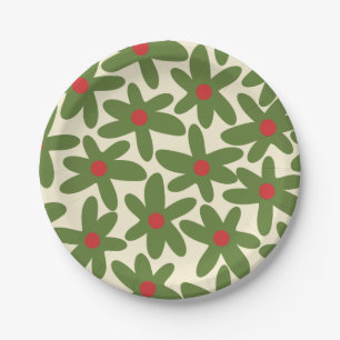 Retro Daisy Floral Christmas Xmas Pattern  Paper Plate