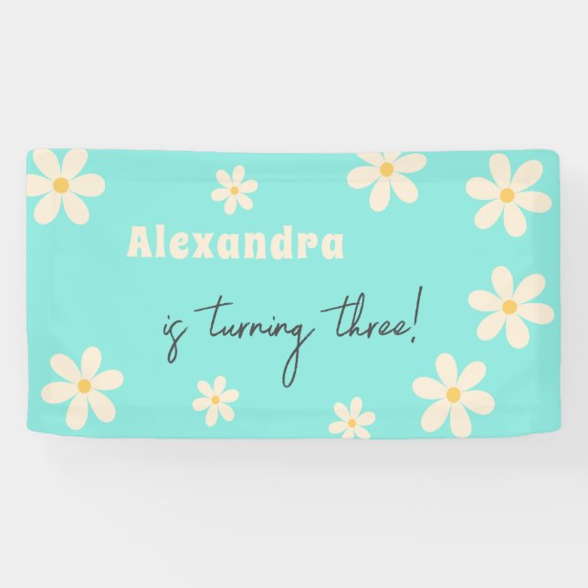 Retro Daisy floral kids birthday Banner (Horizontal)