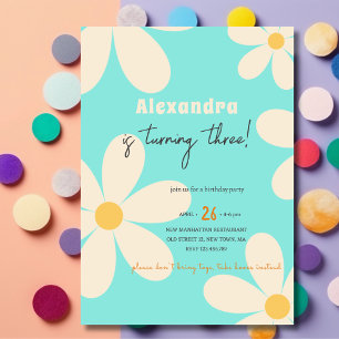 Retro Daisy floral kids birthday Invitation