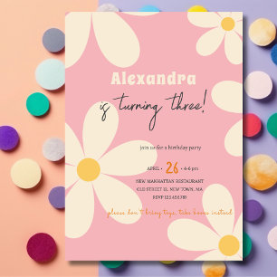 Retro Daisy floral kids birthday Invitation