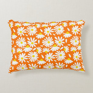 Retro daisy floral: orange vintage. accent pillow