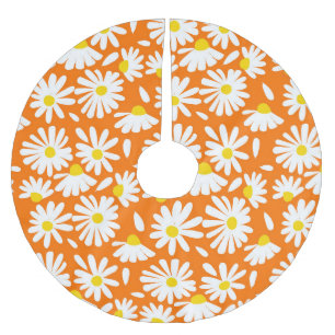 Retro daisy floral: orange vintage. brushed polyester tree skirt