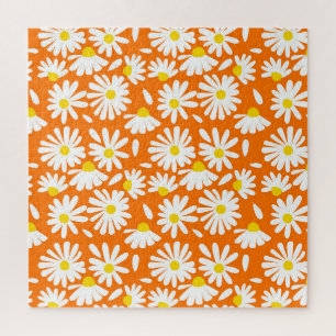 Retro daisy floral: orange vintage. jigsaw puzzle