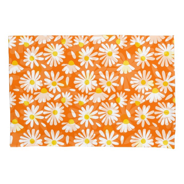 Retro daisy floral: orange vintage. pillowcase (Front)