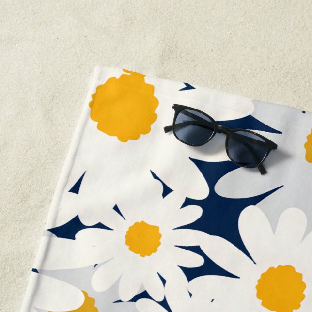 Retro Daisy Floral Pattern Beach Towel (In Situ)