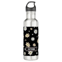 Retro Daisy Floral Pattern Boho Personalized Black