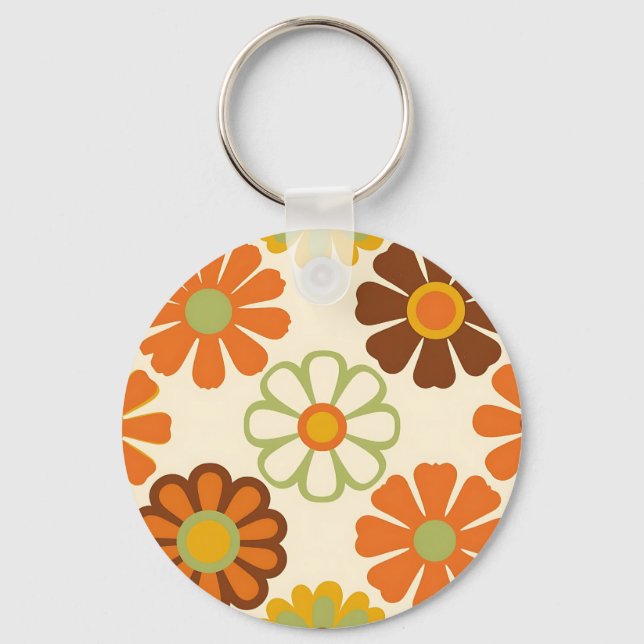 Retro Daisy Floral Pattern Keychain (Front)