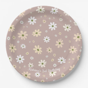 Retro Daisy Floral Pattern  Personalized Birthday Paper Plate