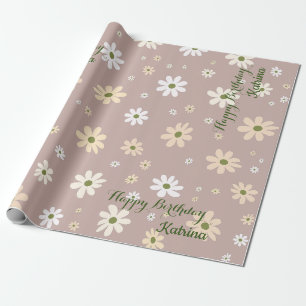 Retro Daisy Floral Pattern Personalized Birthday Wrapping Paper