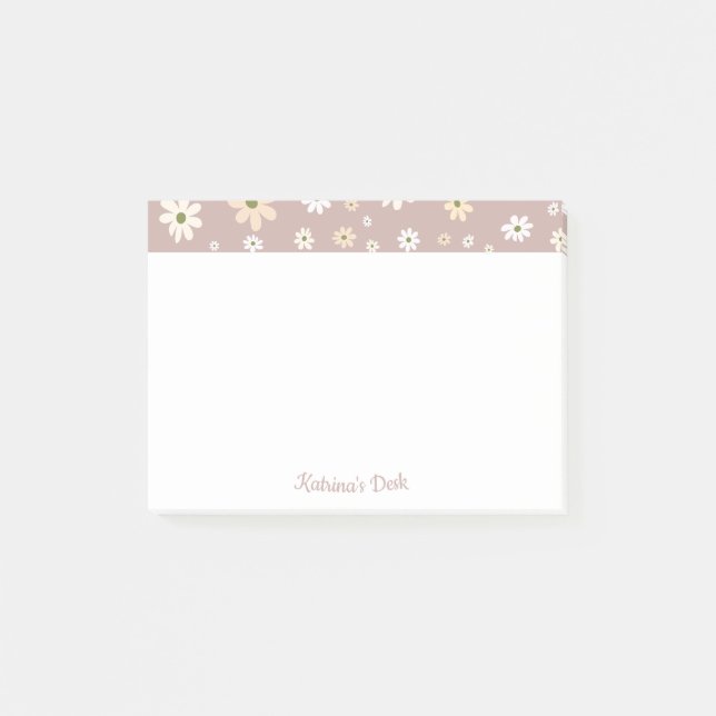 Retro Daisy Floral Pattern Personalized Post-it Notes (Front)