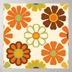 Retro Daisy Floral Pattern Poster