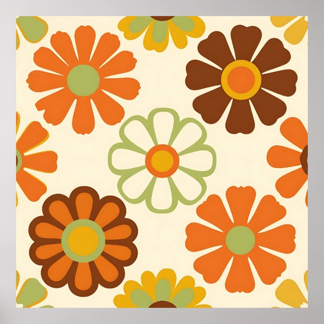 Retro Daisy Floral Pattern Poster (Front)