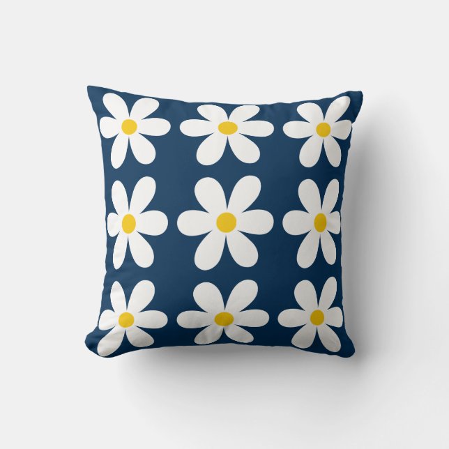 Retro Daisy Floral Pattern Throw Pillow (Front)