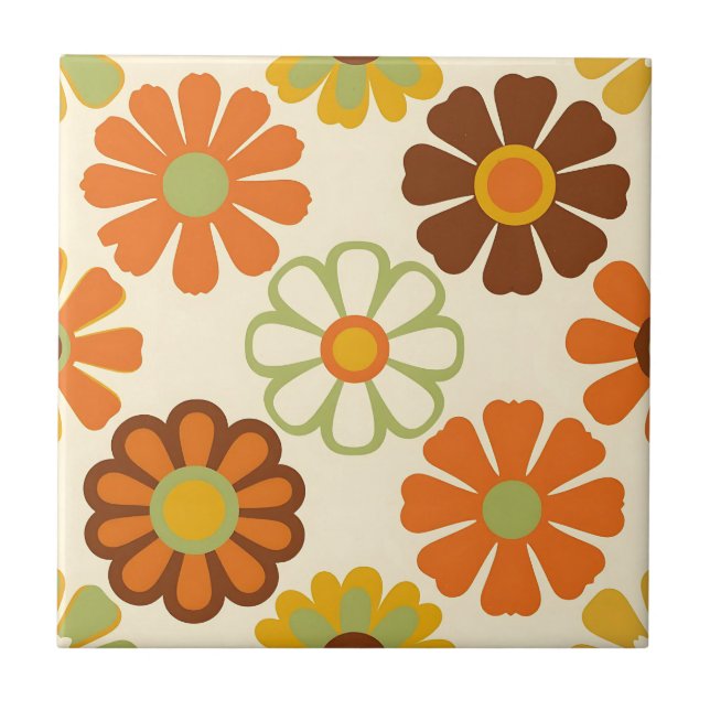Retro Daisy Floral Pattern Tile (Front)