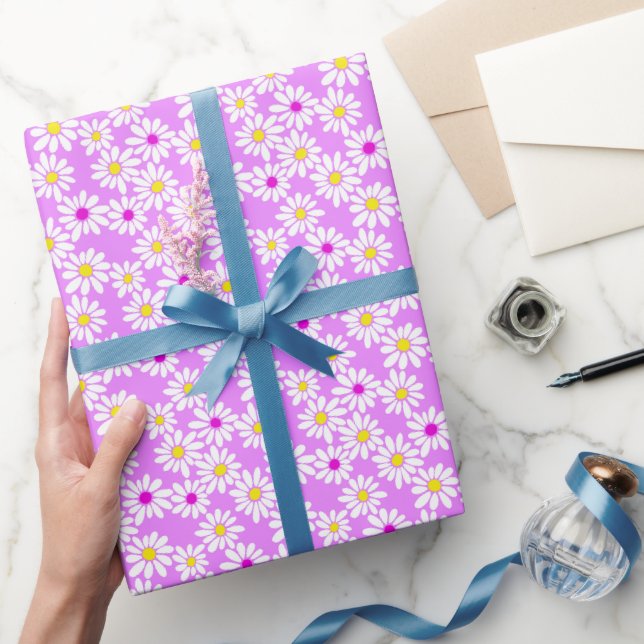 Retro Daisy Florals on Pink Wrapping Paper (Gifting)