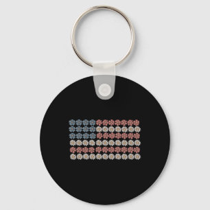 Retro Daisy Flower American Flag Women 4th Of July Keychain