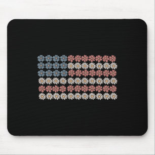 Retro Daisy Flower American Flag Women 4th Of July Mouse Pad