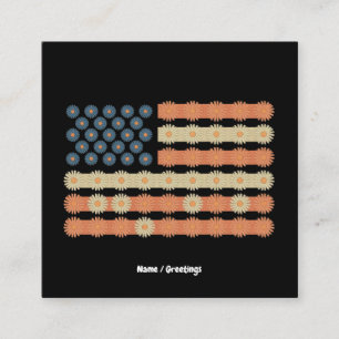 Retro Daisy Flower Flag 4th of July Patriotic Square Business Card