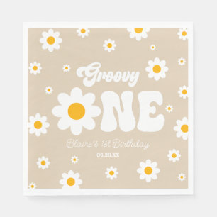 Retro Daisy Flower Groovy One 1st Birthday Party Napkin