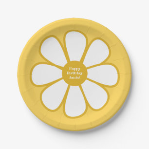 Retro Daisy Flower Single in Mustard Personalized Paper Plate
