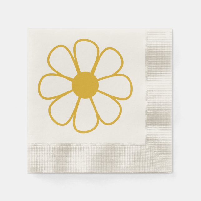 Retro Daisy Flower Single in Mustard Yellow Napkin (Front)