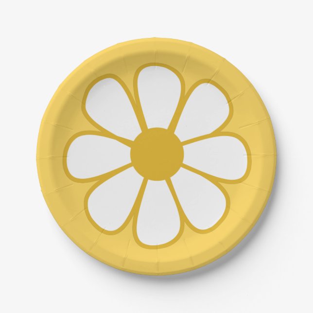 Retro Daisy Flower Single in Mustard Yellow Paper Plate (Front)