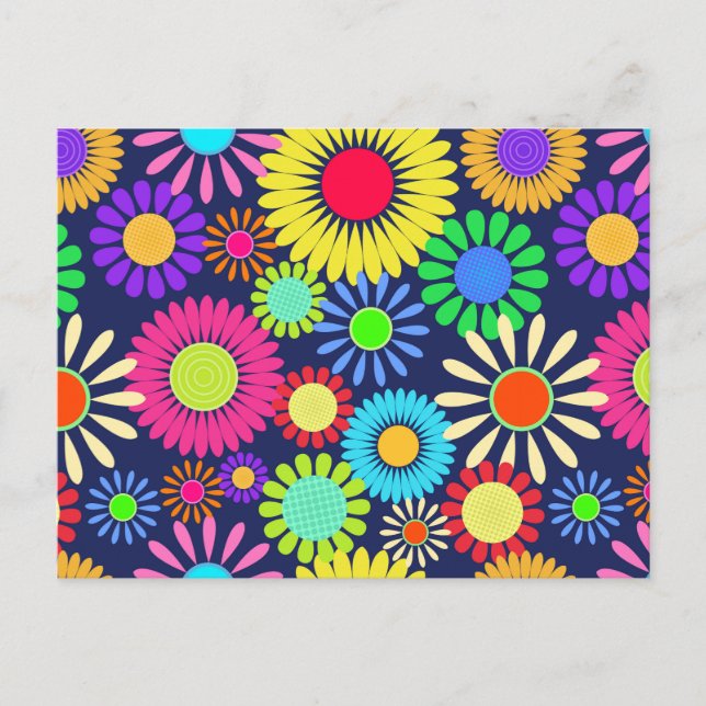Retro Daisy Flower Sixties Surface Pattern Postcard (Front)