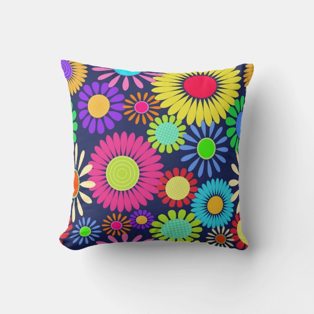 Retro Daisy Flower Sixties Surface Pattern Throw Pillow (Front)