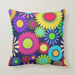 Retro Daisy Flower Sixties Surface Pattern Throw Pillow