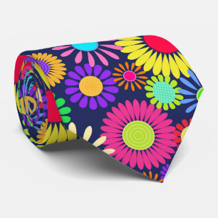 Retro Daisy Flower Sixties Surface Pattern Tie