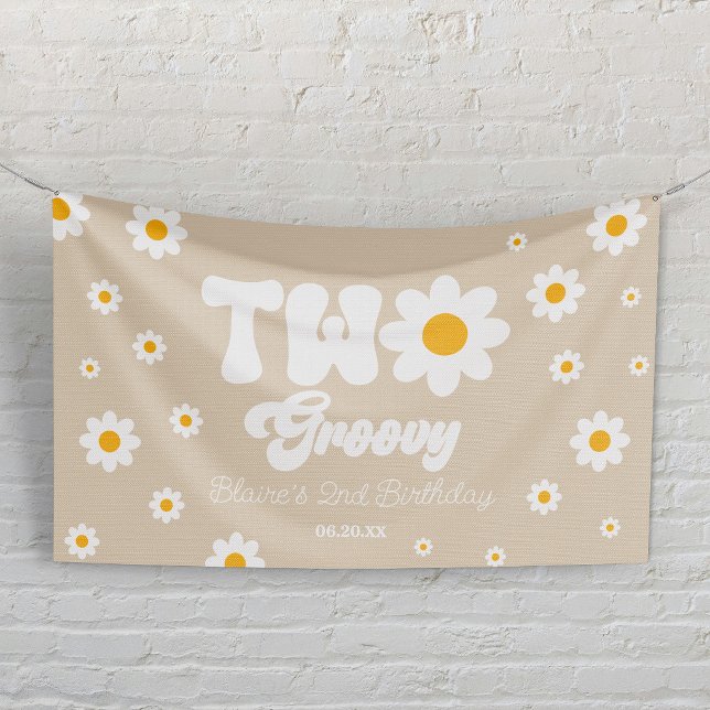 Retro Daisy Flower Two Groovy 2nd Birthday Party Banner (Creator Uploaded)