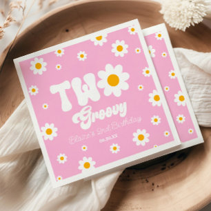 Retro Daisy Flower Two Groovy 2nd Birthday Party Napkin