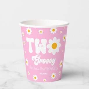 Retro Daisy Flower Two Groovy 2nd Birthday Party Paper Cups