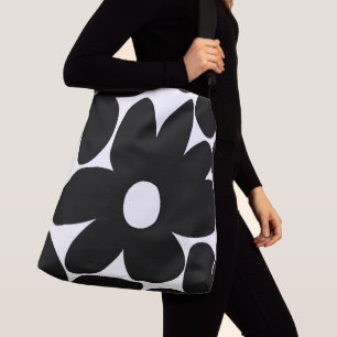 Retro Daisy Flowers in Black & White #1 #floral  Crossbody Bag