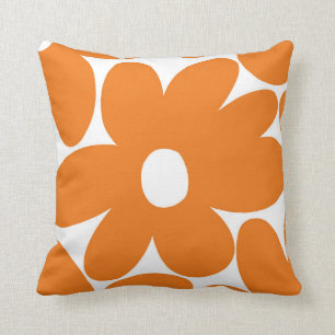 Retro Daisy Flowers in Orange #1 #floral #pattern  Throw Pillow