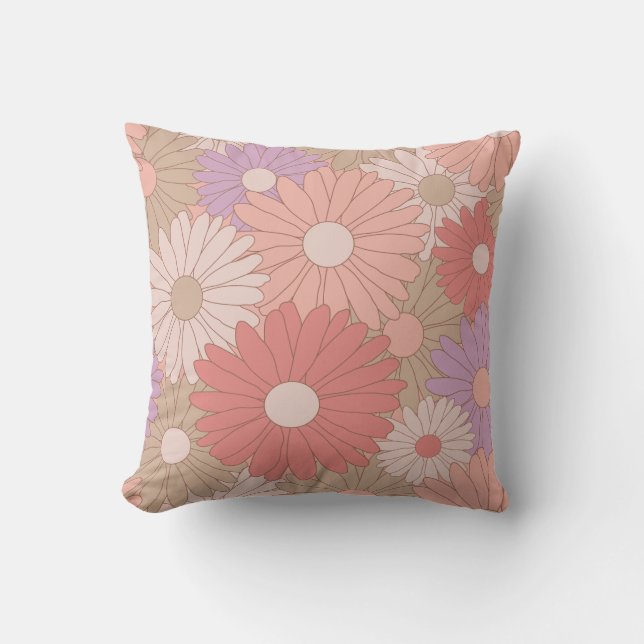 Retro daisy flowers throw pillow (Front)