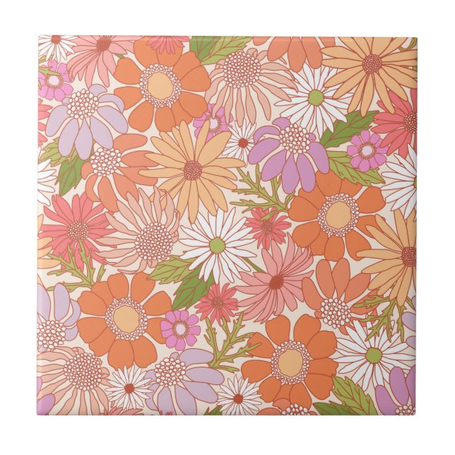 Retro Daisy Garden    Tile (Front)