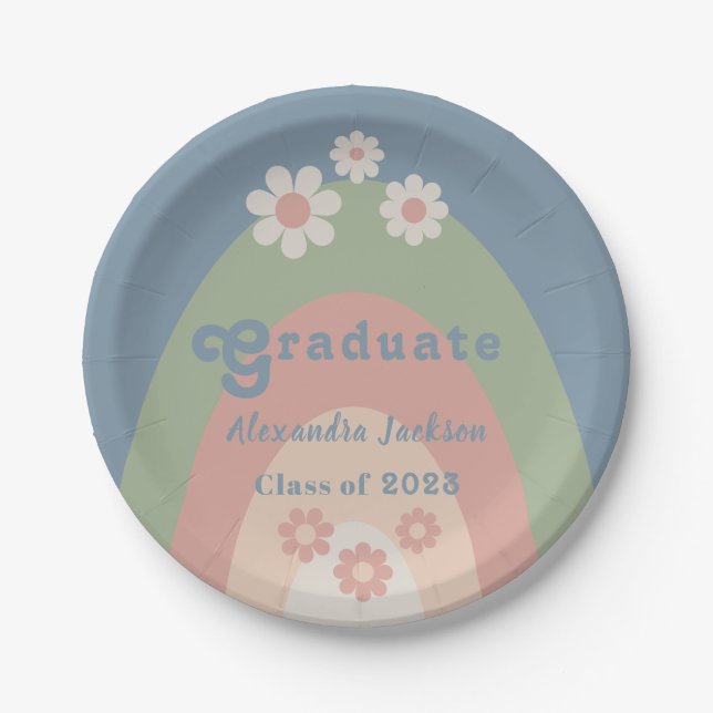 Retro Daisy Graduation Party Class of 2023 Paper Plate (Front)