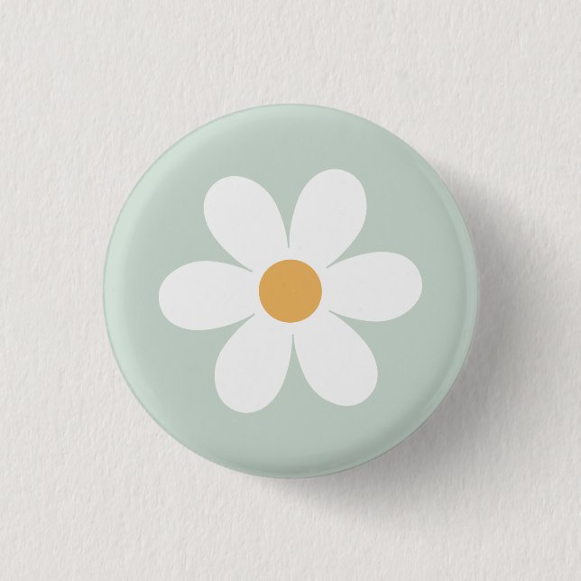 Retro daisy green boho 1 inch round button (Front)