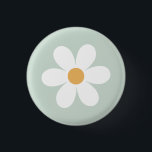 Retro daisy green boho 1 inch round button<br><div class="desc">Retro inspired first birthday button with 70's style daisies and boho fonts and colours.</div>