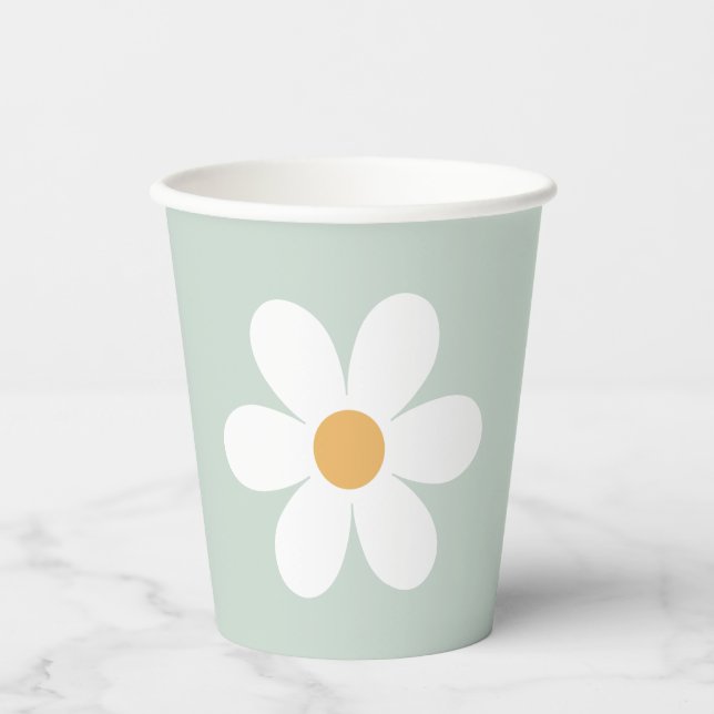 Retro daisy green boho paper cups (Front)