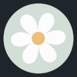Retro daisy green boho paper plates classic round sticker<br><div class="desc">Retro inspired first birthday plates with 70's style daisies and boho fonts and colours.</div>