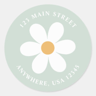Retro daisy green boho return address label