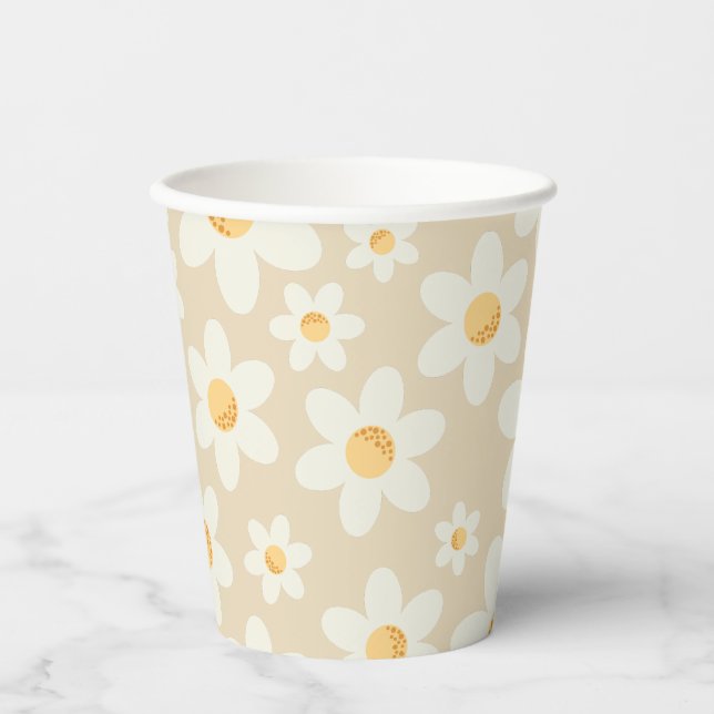 Retro Daisy Groovy Boho Paper Cup | 8oz Floral Par (Front)
