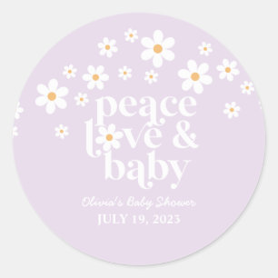 Retro Daisy lavender boho Peace Love Baby Shower Classic Round Sticker