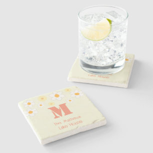 Retro  Daisy Monogram Stone Coaster
