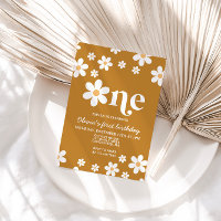 Retro Daisy One Floral 1er anniversaire Invitation