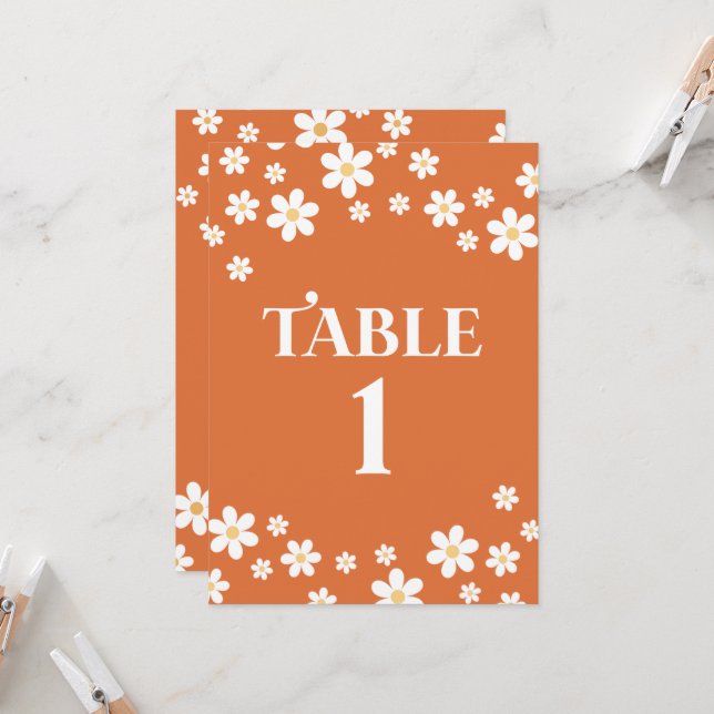 Retro daisy orange bridal shower table number (Front/Back In Situ)